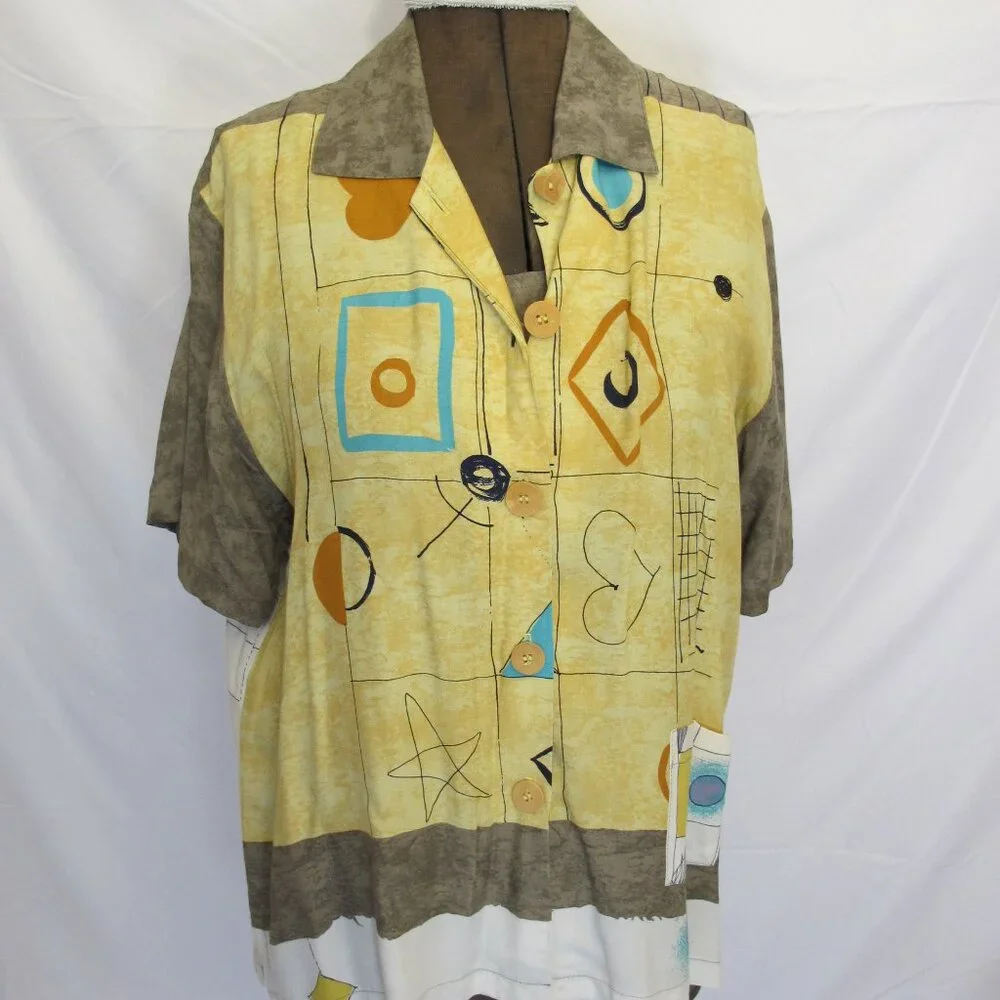 Inino Woman California matched olive and yellow shirt set  XL